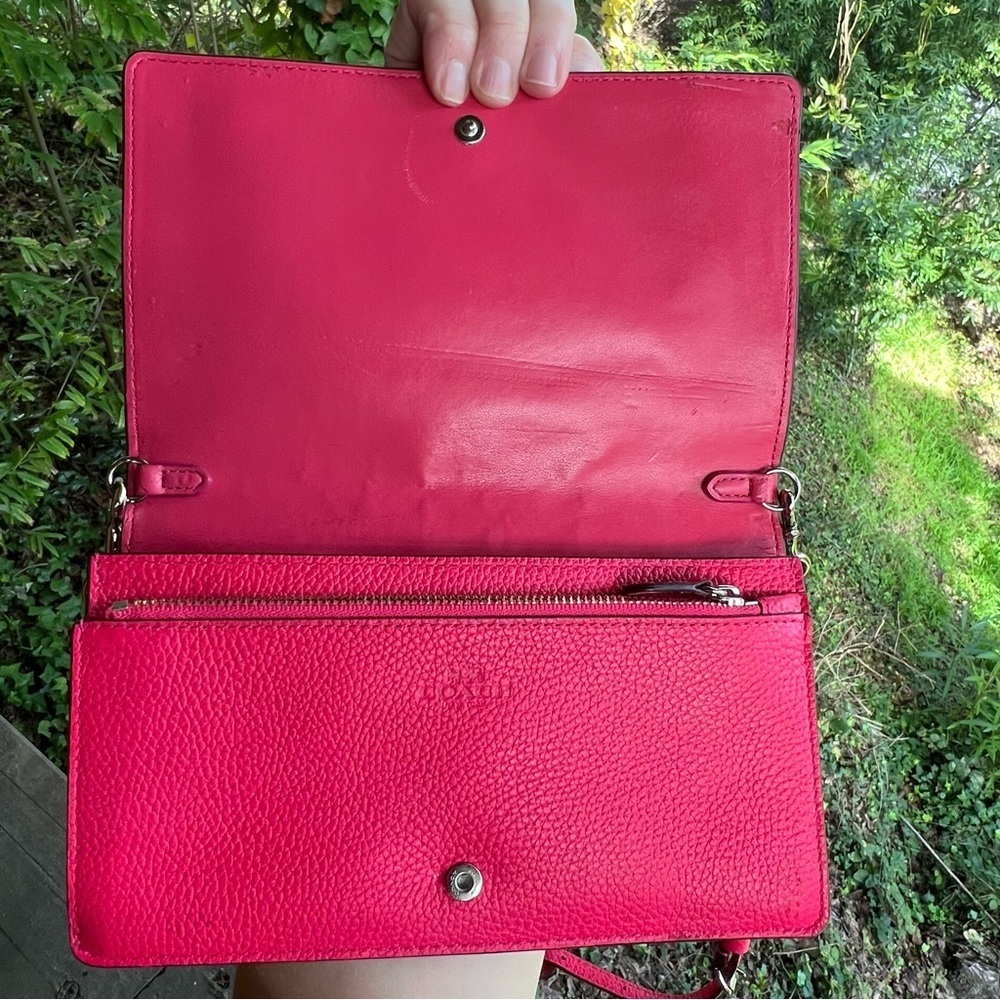COACH Shoulder Bag Purse Fold-over Clutch Bag Pink Pebble Leather AUTHENTIC - Picture 5 of 10